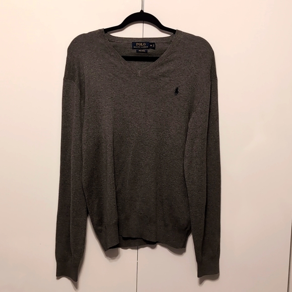 Polo Ralph Lauren Men's Gray Puma Cotton V-Neck Sweater Size Medium - Picture 1 of 6
